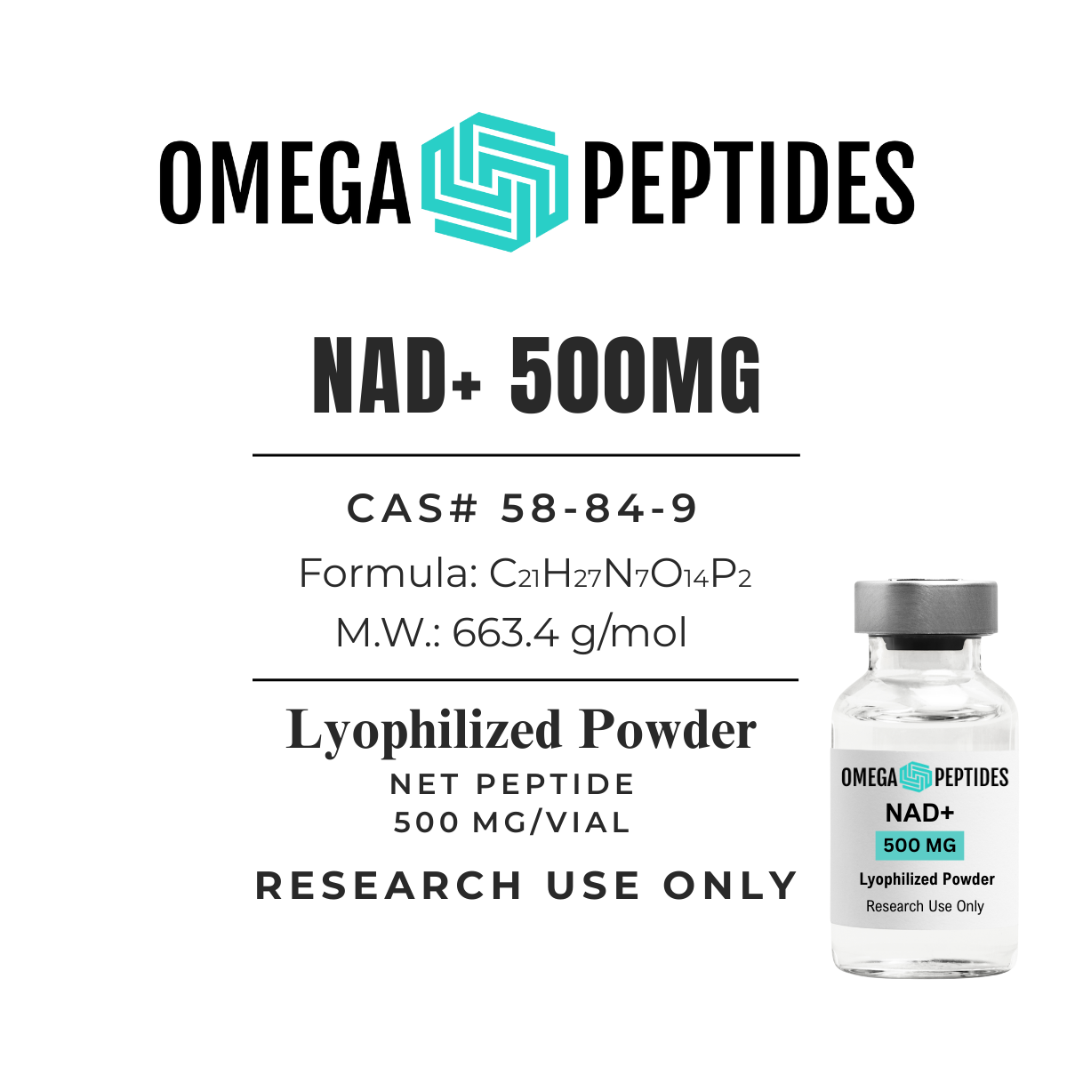 NAD+ 500mg lyophilized research peptide