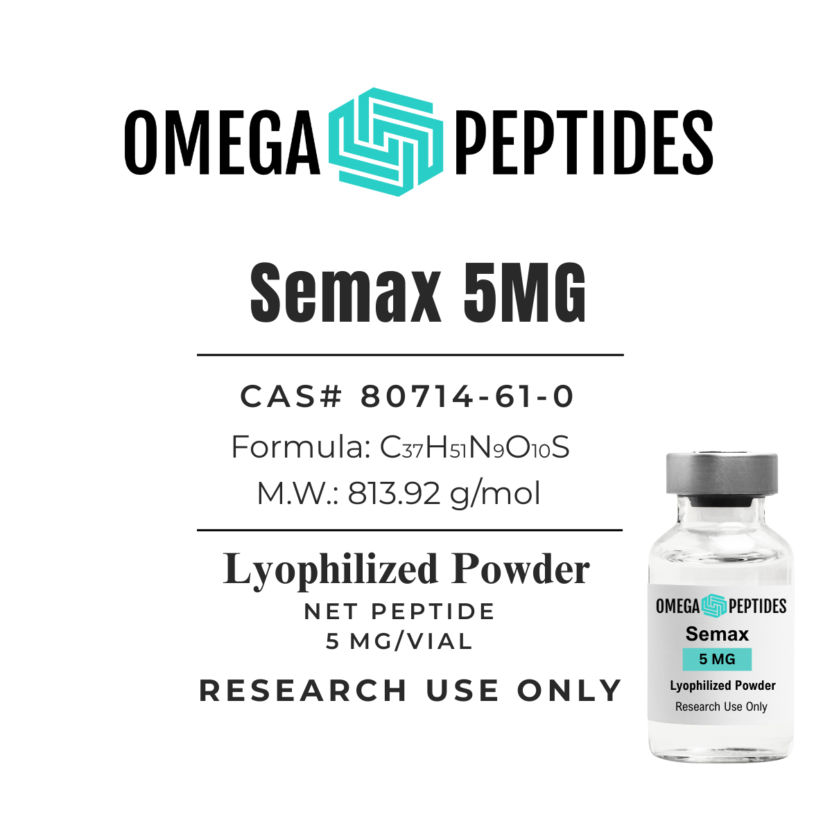 Semax 5mg lyophilized research peptide