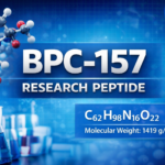 BPC-157 research peptide scientific illustration showing peptide structure and laboratory research concept