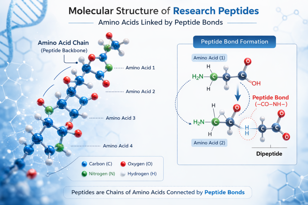 research peptides amino acid chain molecular structure diagram